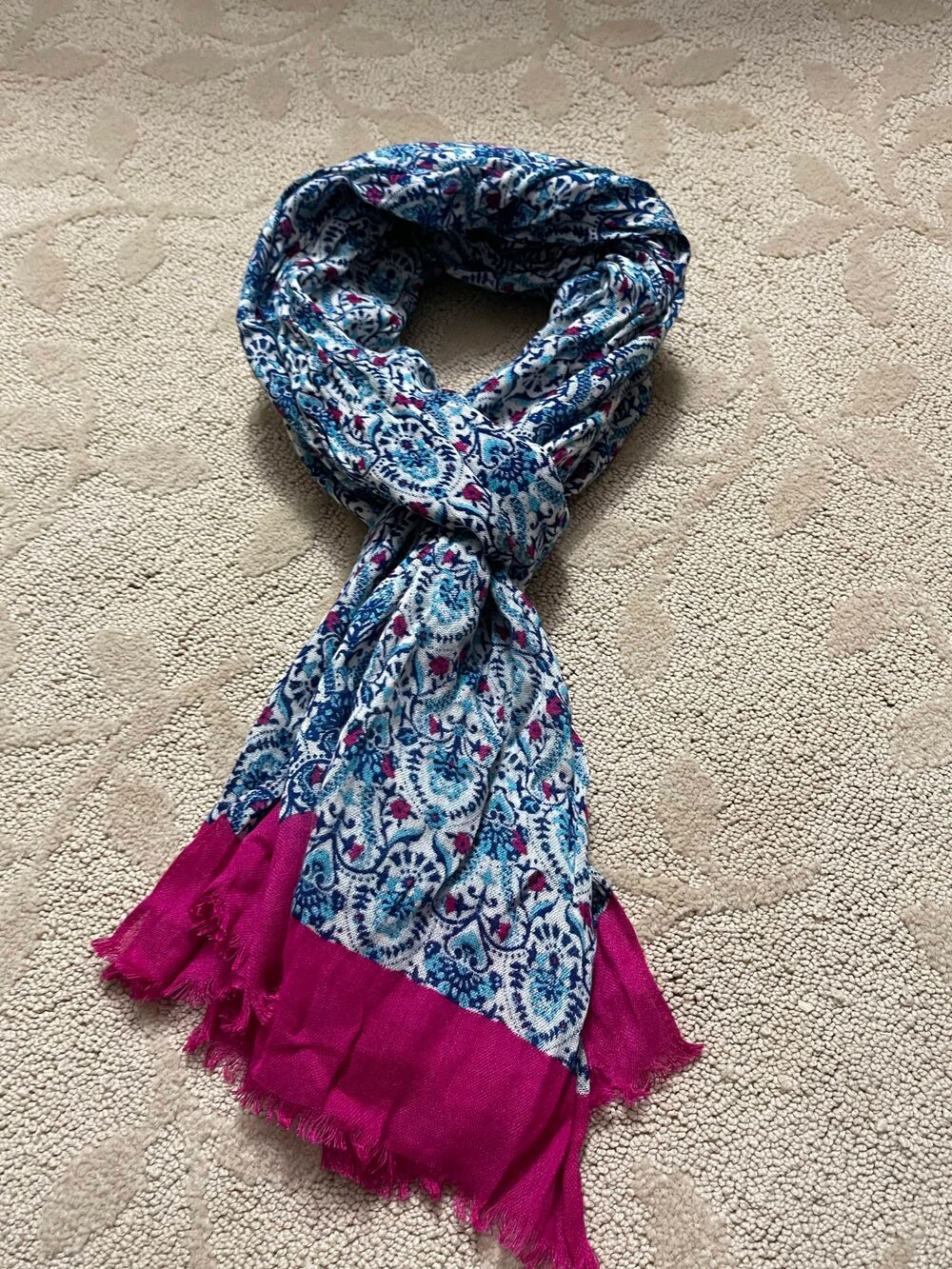 Pink and blue paisley scarf